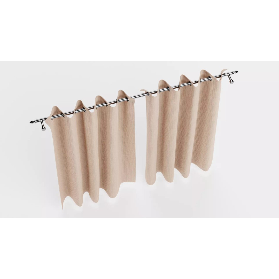 Beige Blackout Curtains 3D Model – Drapes with Metal Rod for Archviz - View 7