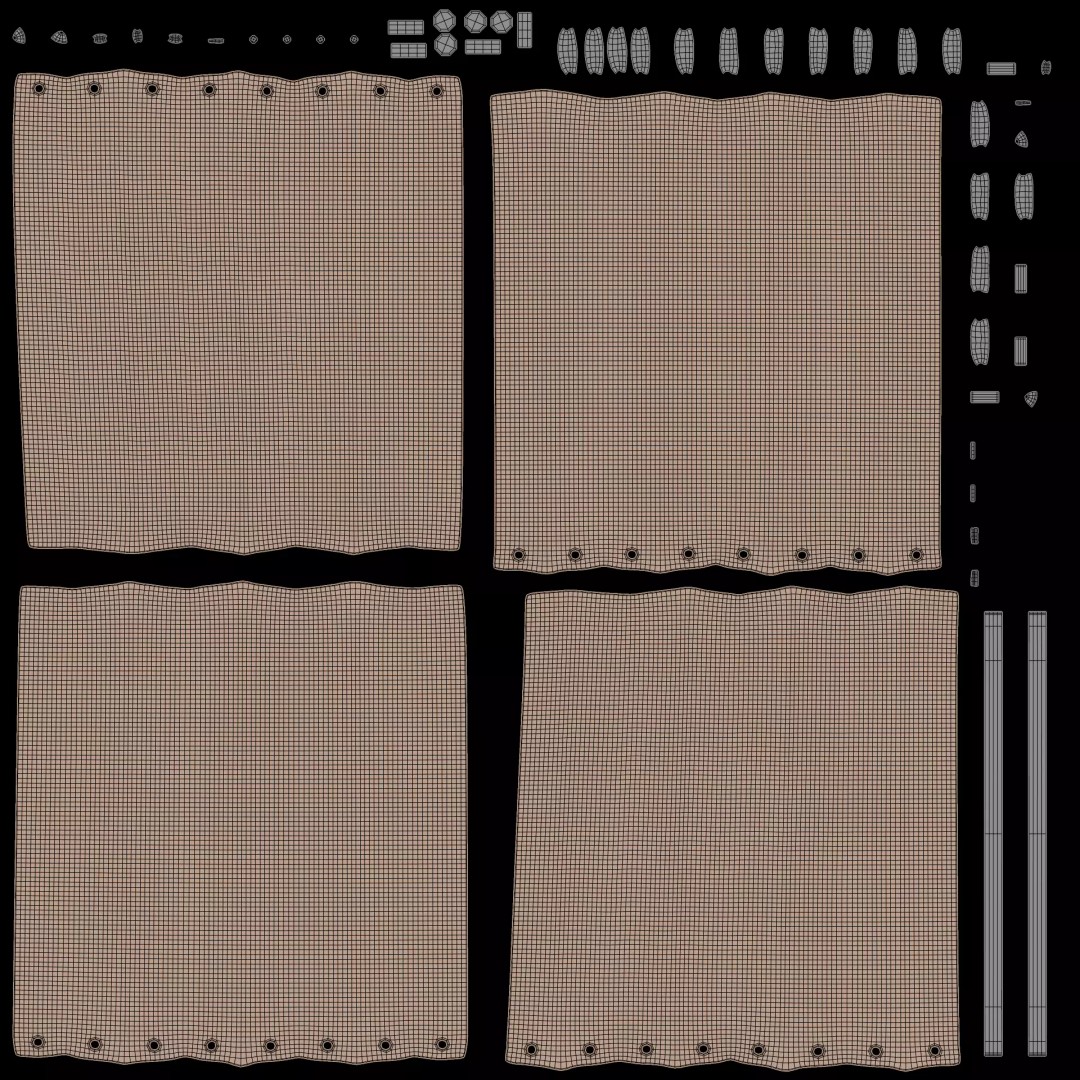 Beige Blackout Curtains 3D Model – Drapes with Metal Rod for Archviz - View 9