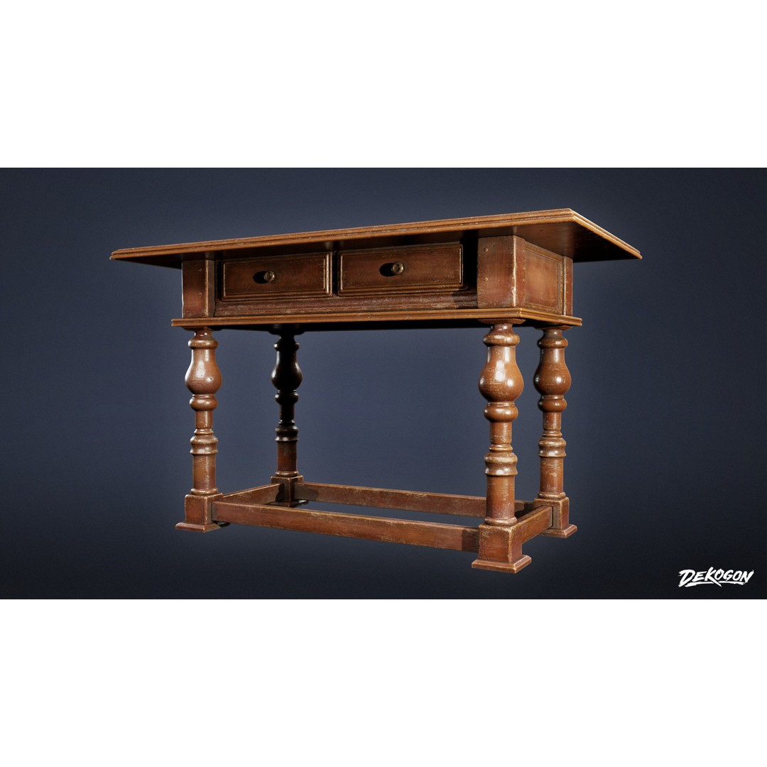 Pirates Captains Side Table 3D Model – Low Poly PBR Furniture, FBX - View 10