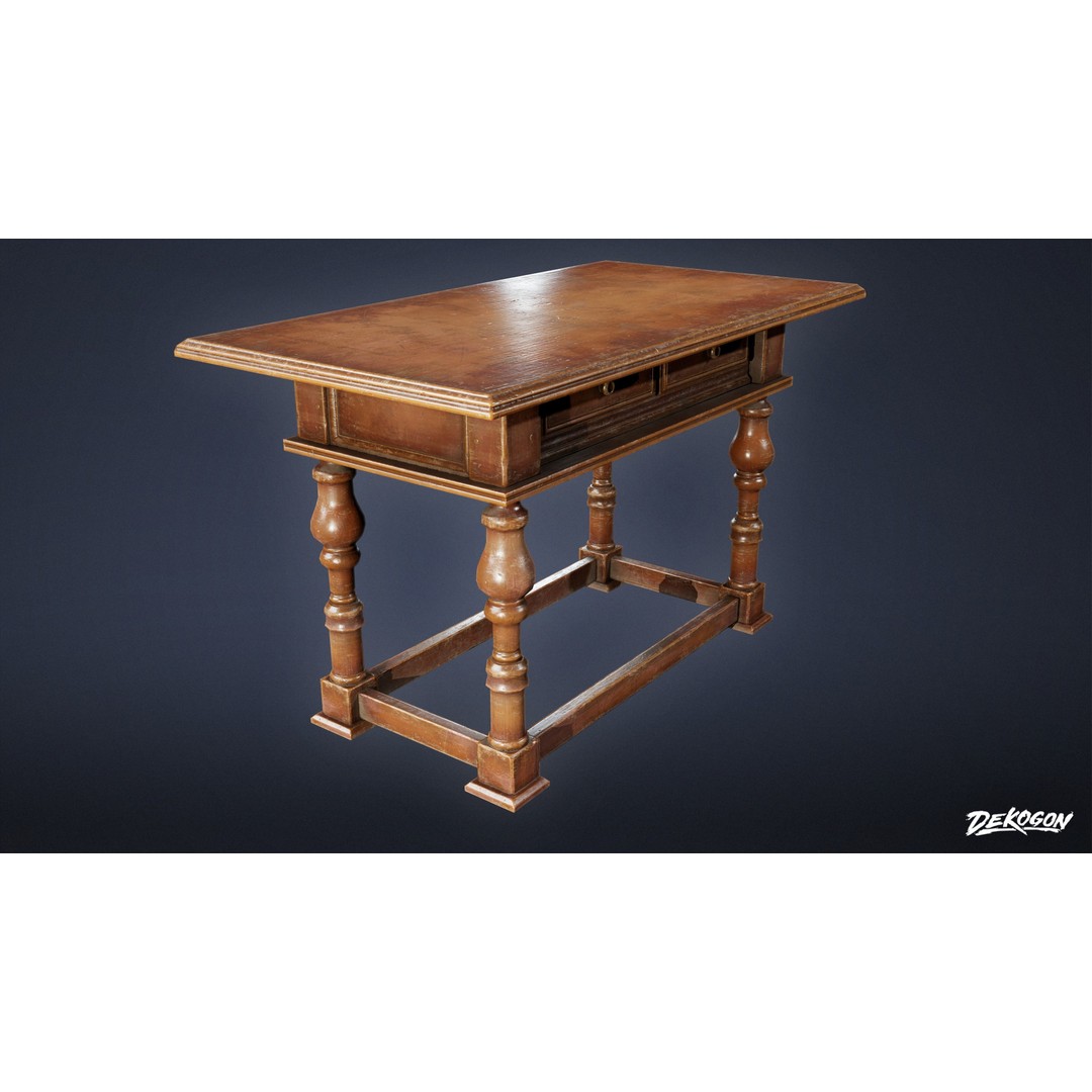 Pirates Captains Side Table 3D Model – Low Poly PBR Furniture, FBX - View 3