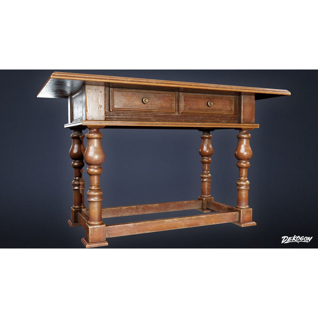 Pirates Captains Side Table 3D Model – Low Poly PBR Furniture, FBX - View 5