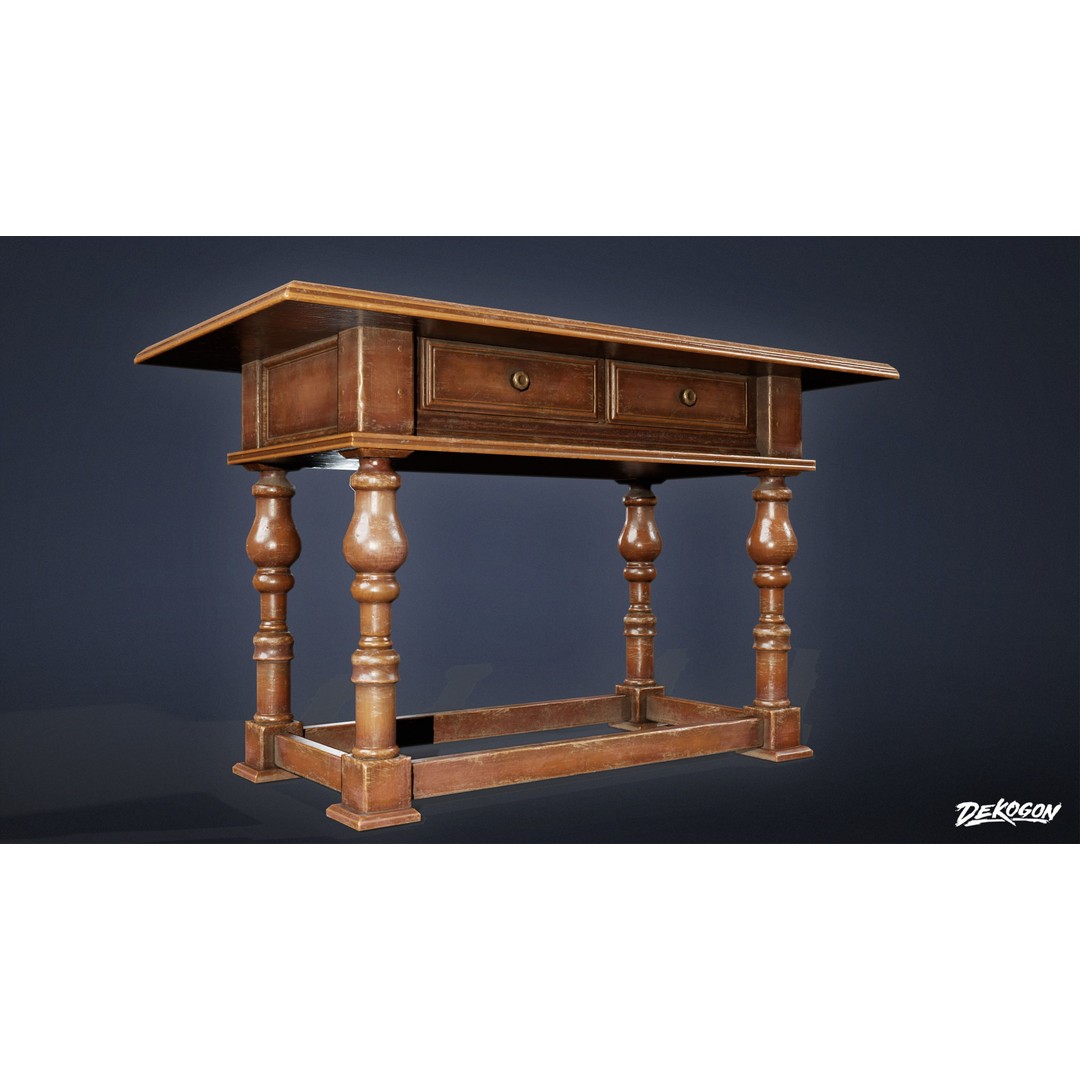 Pirates Captains Side Table 3D Model – Low Poly PBR Furniture, FBX - View 6