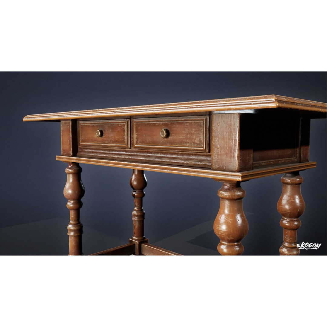 Pirates Captains Side Table 3D Model – Low Poly PBR Furniture, FBX - View 7