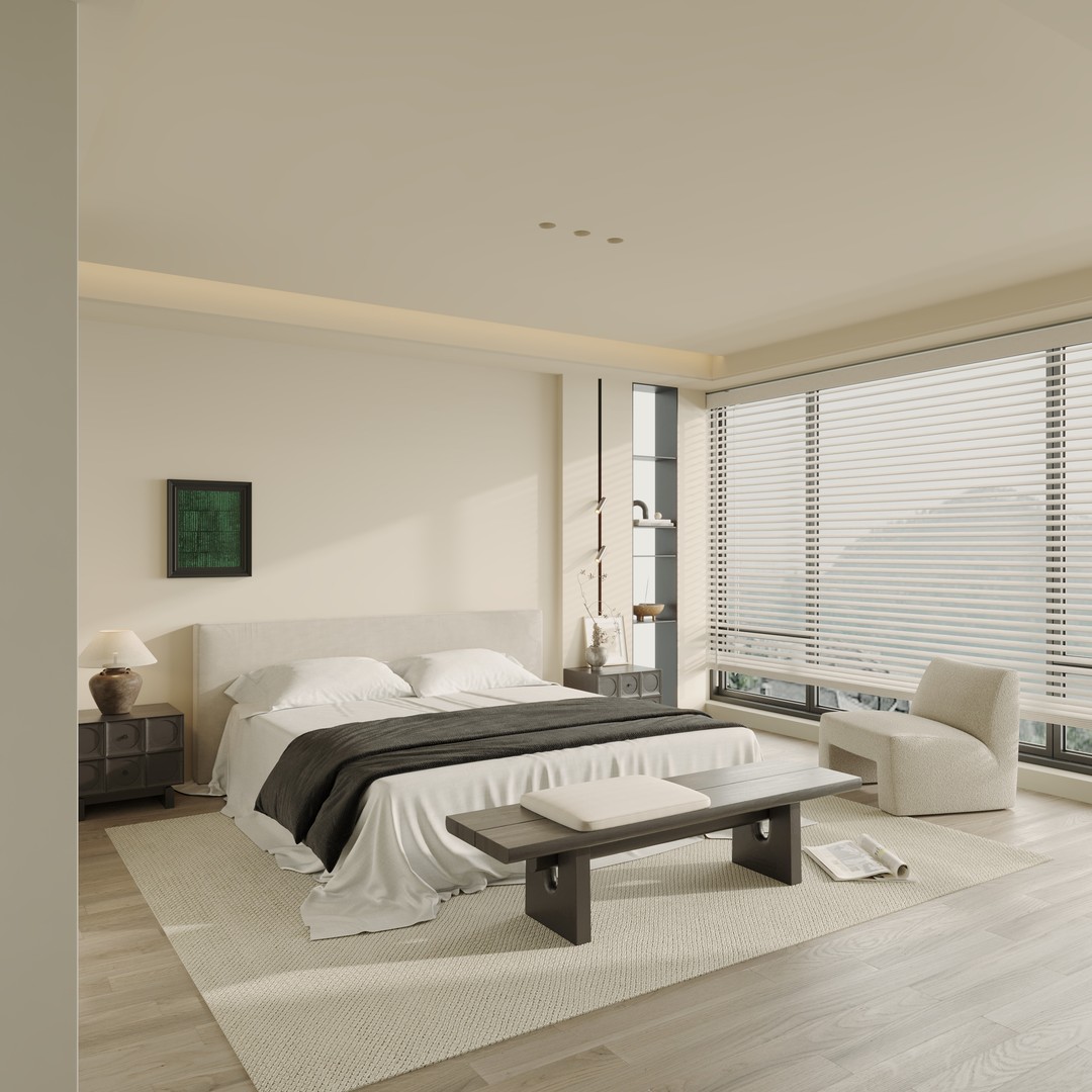 Comfortable Bedroom 3D Model – Modern Interior Scene with PBR Textures - View 3