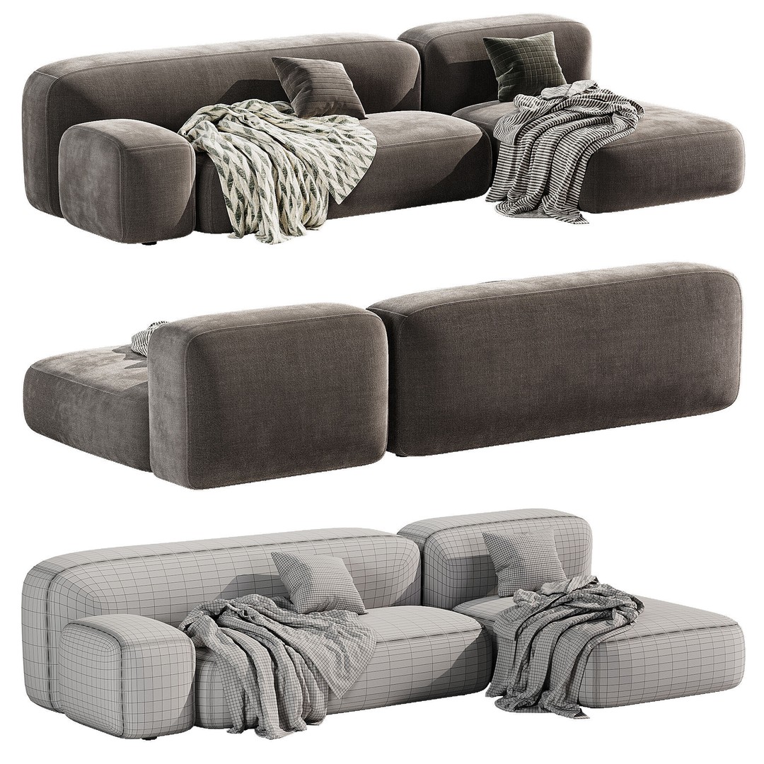 Modular Ribbl Sofa 2 3D Model – Modern Furniture Design, FBX, OBJ