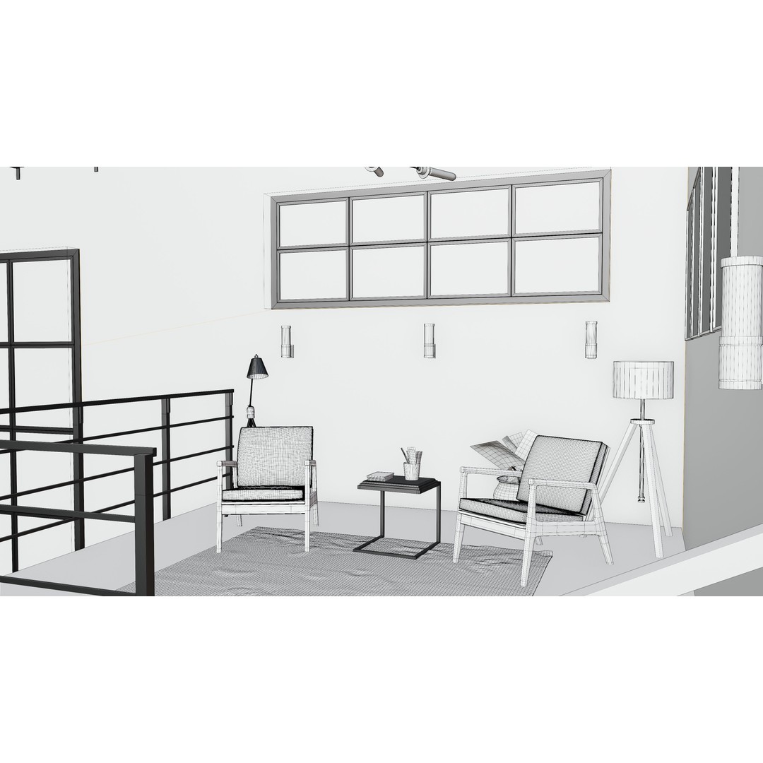 Industrial House Interior 3D Model – PBR Textured, Blender, FBX, OBJ