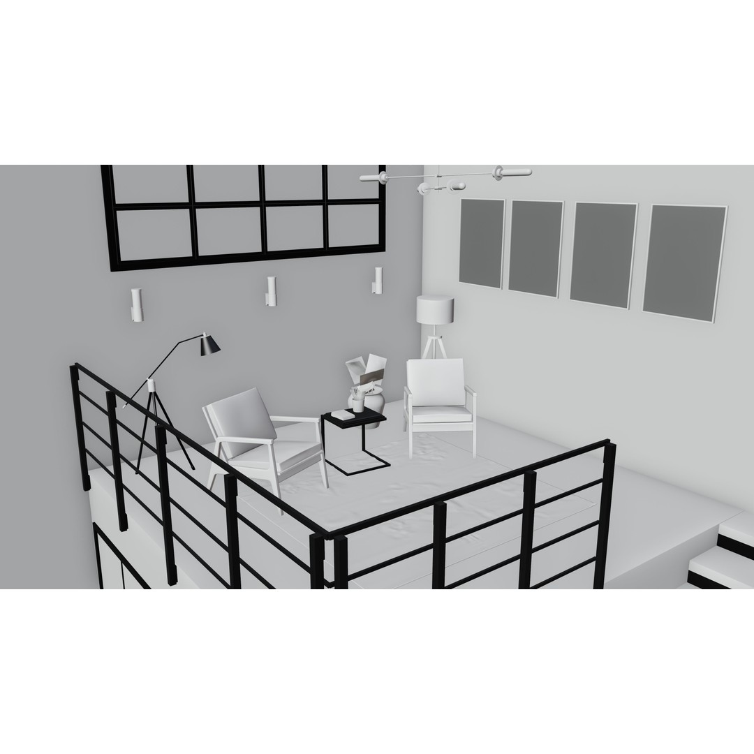 Industrial House Interior 3D Model – PBR Textured, Blender, FBX, OBJ - View 12