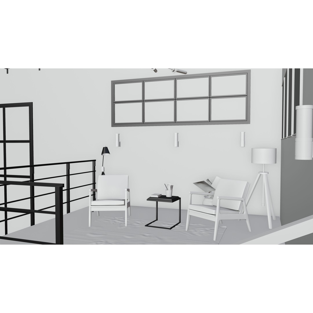 Industrial House Interior 3D Model – PBR Textured, Blender, FBX, OBJ - View 13
