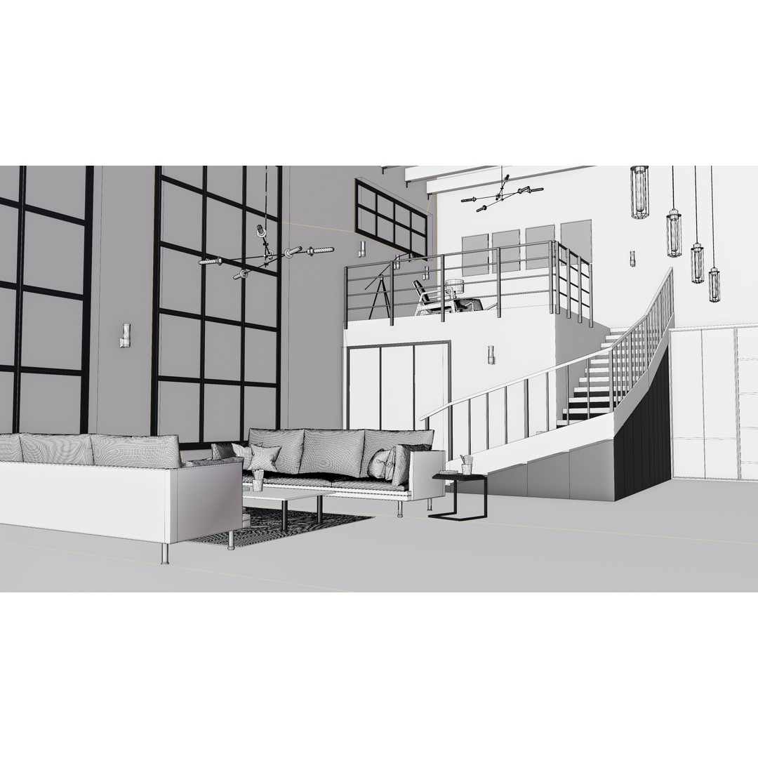 Industrial House Interior 3D Model – PBR Textured, Blender, FBX, OBJ - View 14