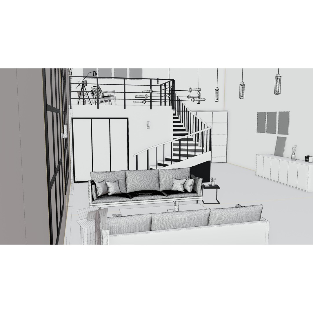 Industrial House Interior 3D Model – PBR Textured, Blender, FBX, OBJ - View 15