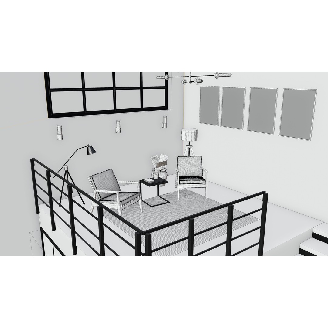 Industrial House Interior 3D Model – PBR Textured, Blender, FBX, OBJ - View 18