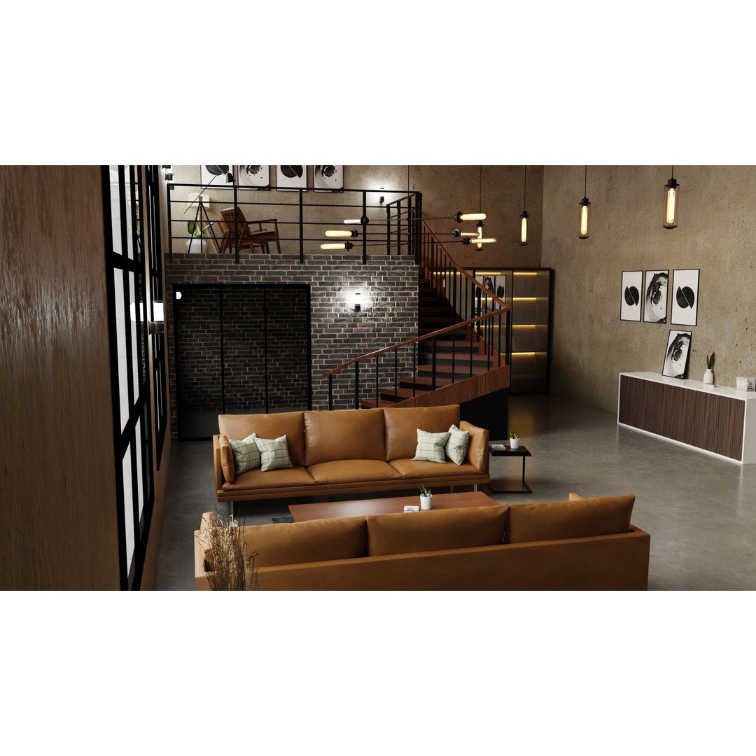 Industrial House Interior 3D Model – PBR Textured, Blender, FBX, OBJ - View 3