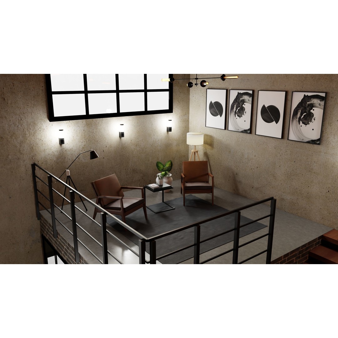 Industrial House Interior 3D Model – PBR Textured, Blender, FBX, OBJ - View 6