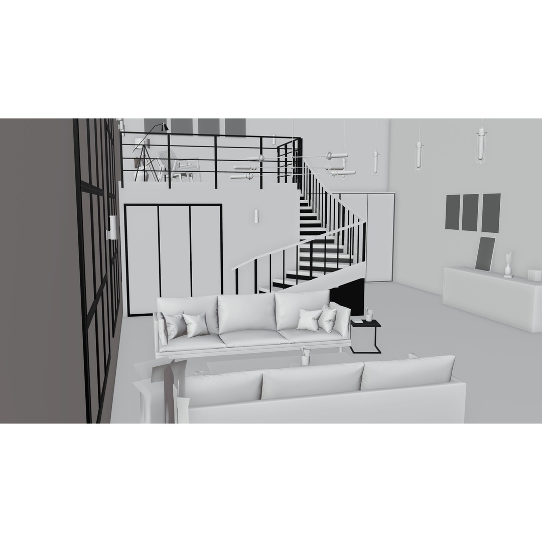 Industrial House Interior 3D Model – PBR Textured, Blender, FBX, OBJ - View 9