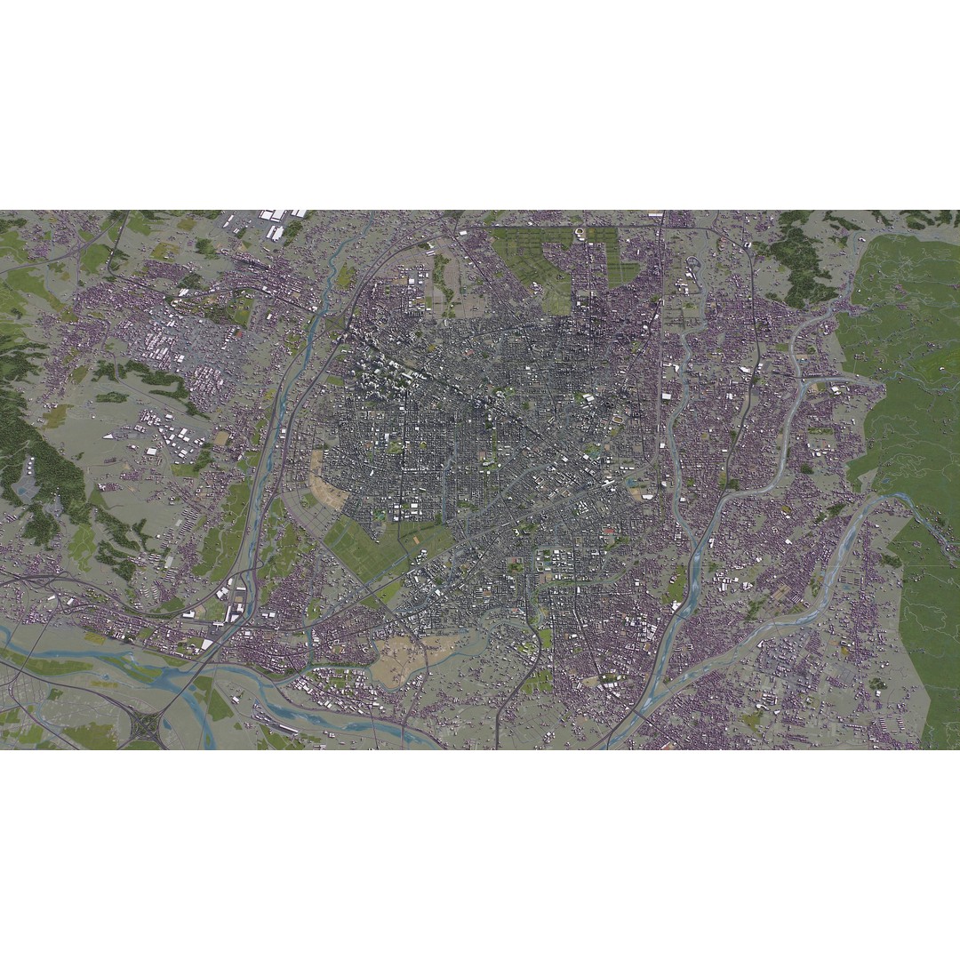 Taichung Cityscape 3D Model – Low Poly PBR Asset, FBX, OBJ - View 17