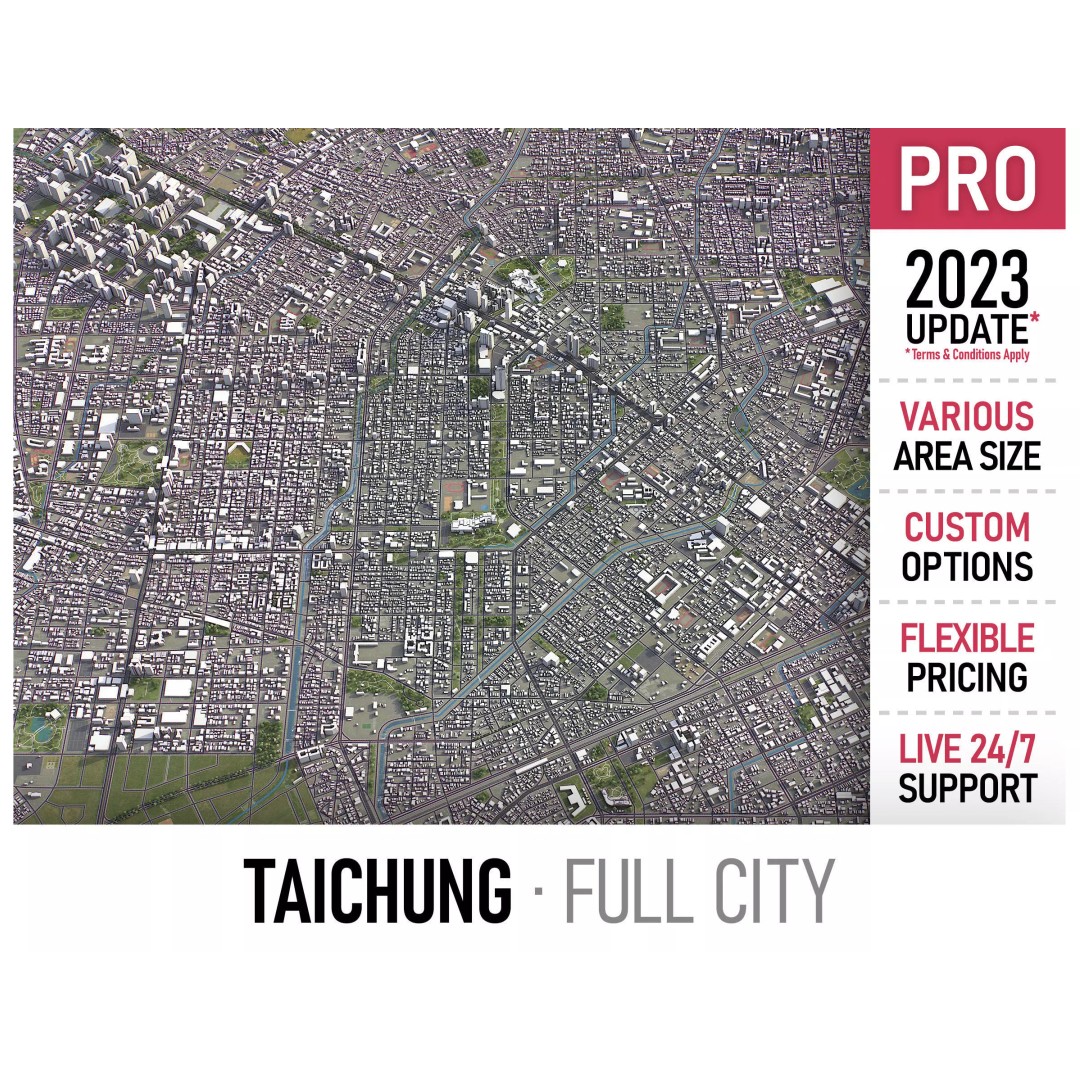 Taichung Cityscape 3D Model – Low Poly PBR Asset, FBX, OBJ - View 2