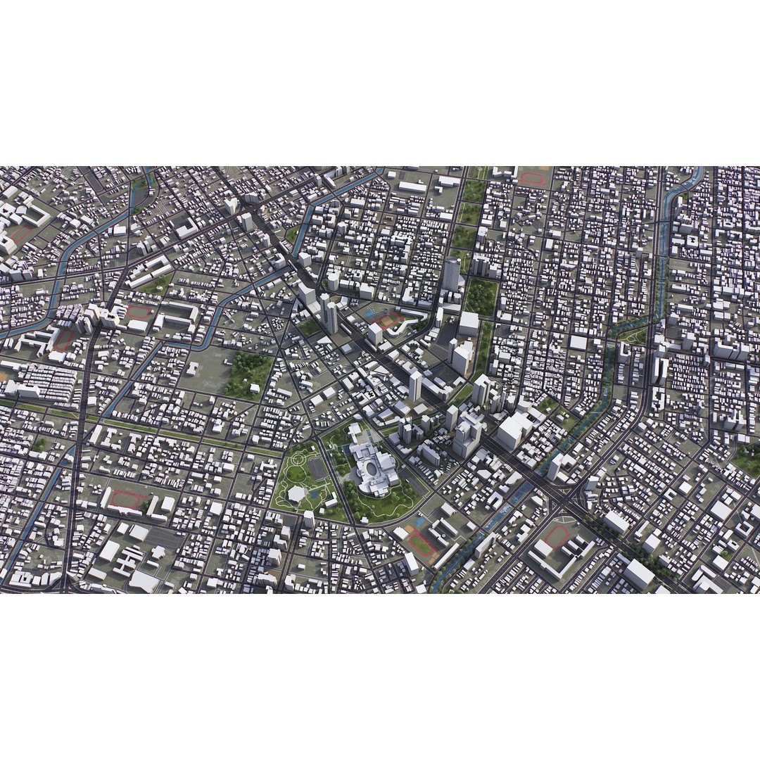 Taichung Cityscape 3D Model – Low Poly PBR Asset, FBX, OBJ - View 9