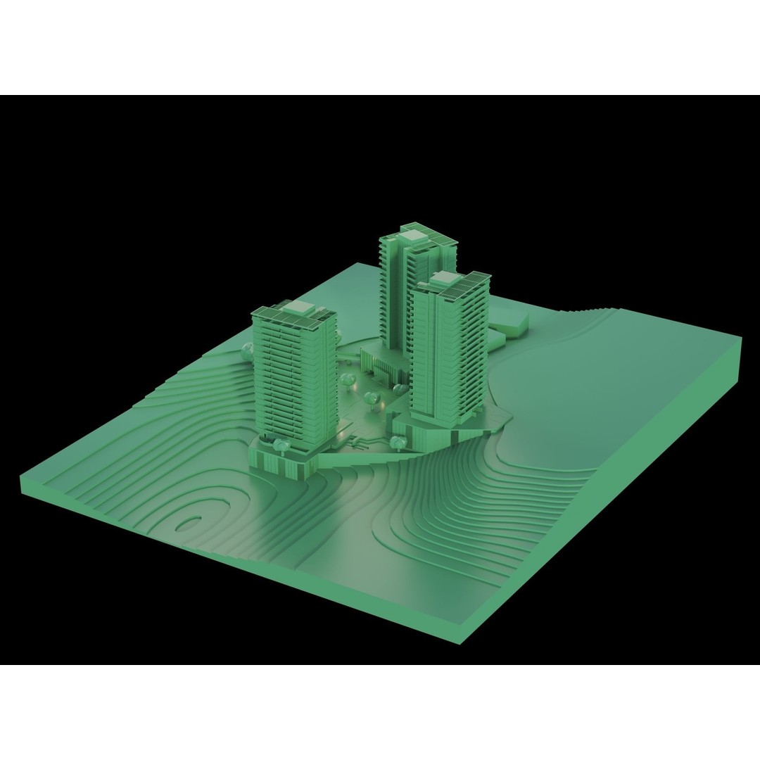 Residential Building 3D Model – Modern Maquette Design, FBX, Archviz - View 10
