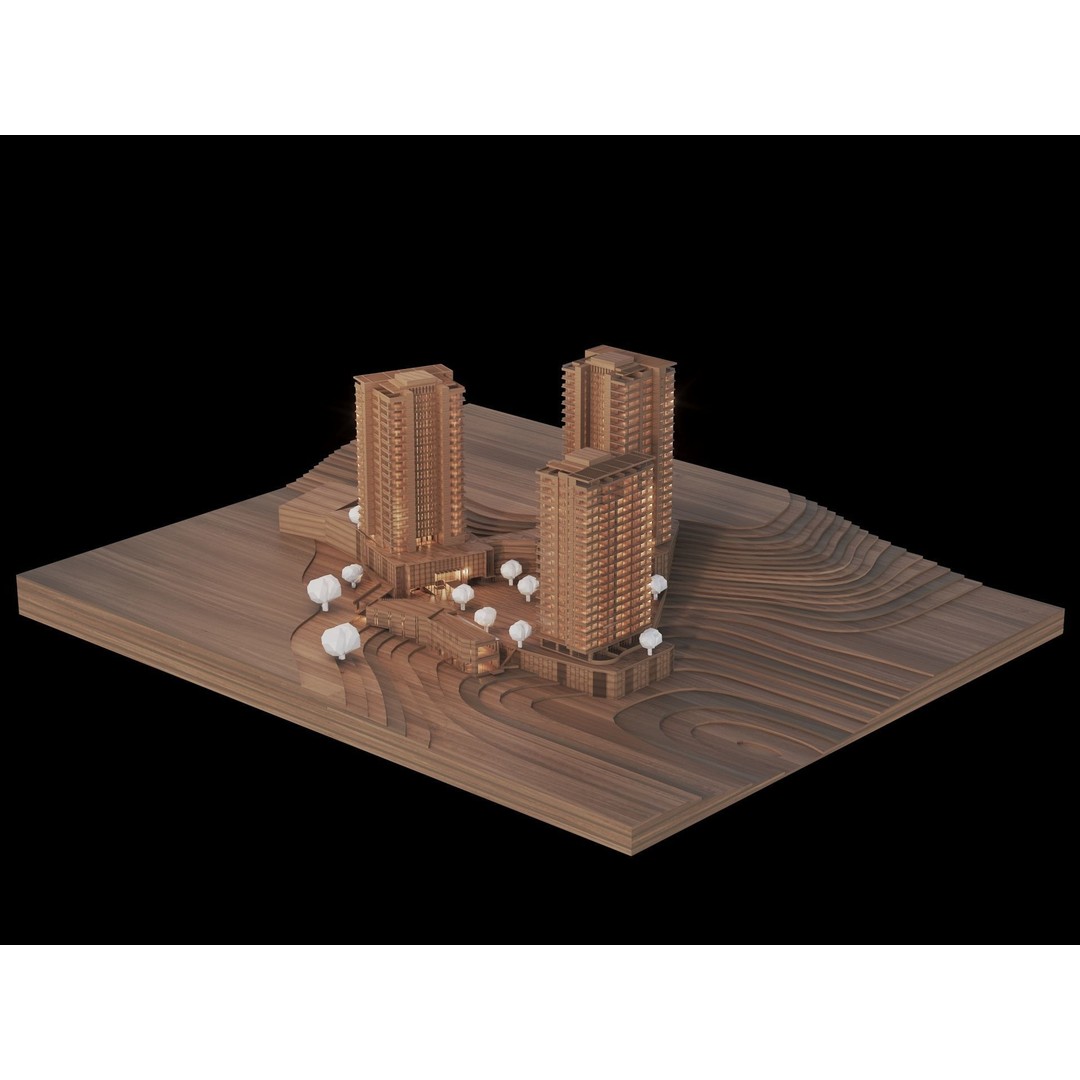 Residential Building 3D Model – Modern Maquette Design, FBX, Archviz - View 3