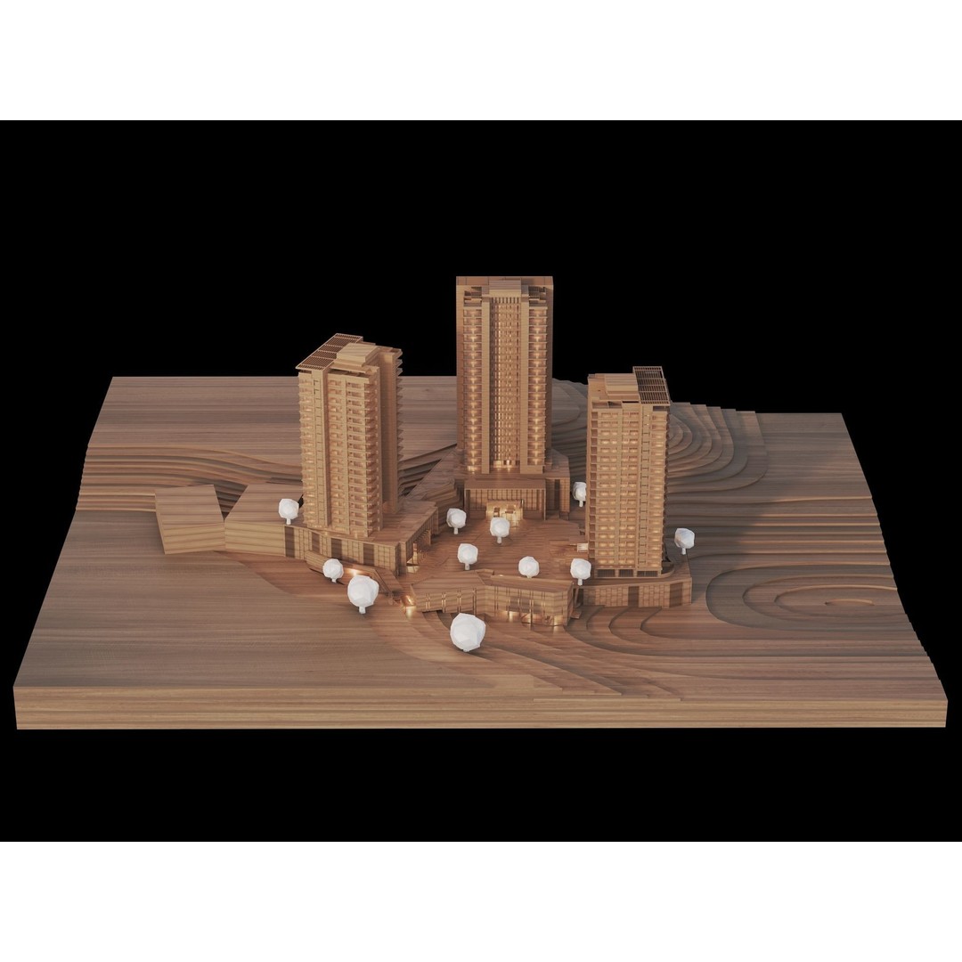 Residential Building 3D Model – Modern Maquette Design, FBX, Archviz - View 4