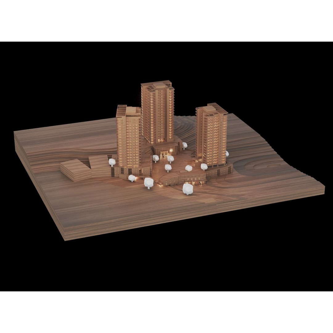 Residential Building 3D Model – Modern Maquette Design, FBX, Archviz - View 5
