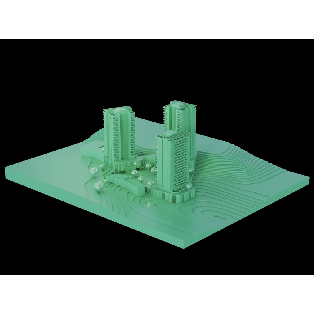 Residential Building 3D Model – Modern Maquette Design, FBX, Archviz - View 8