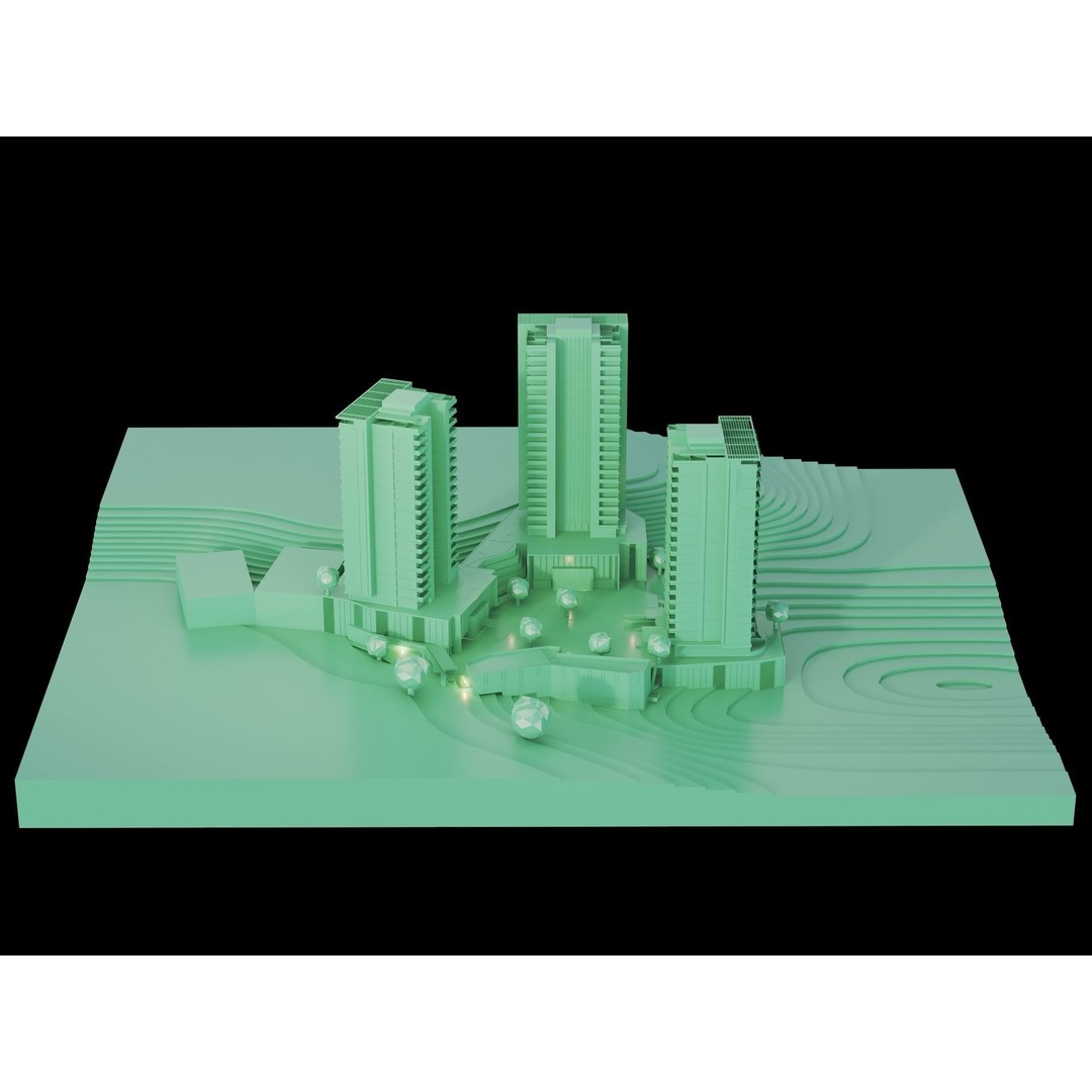 Residential Building 3D Model – Modern Maquette Design, FBX, Archviz - View 9