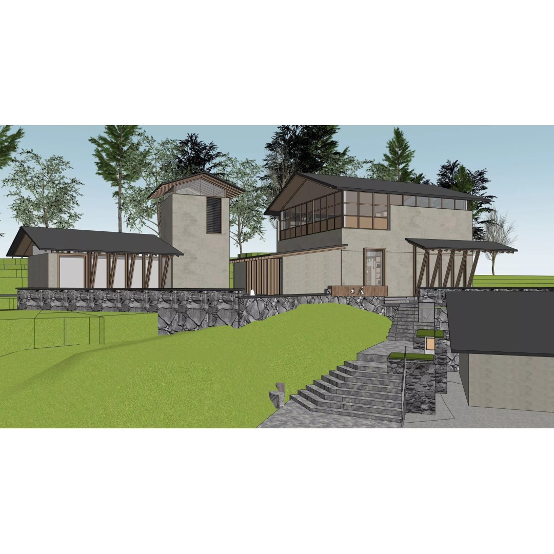 Modern Mountain Library Retreat 3D Model – East Asian Architecture, FBX