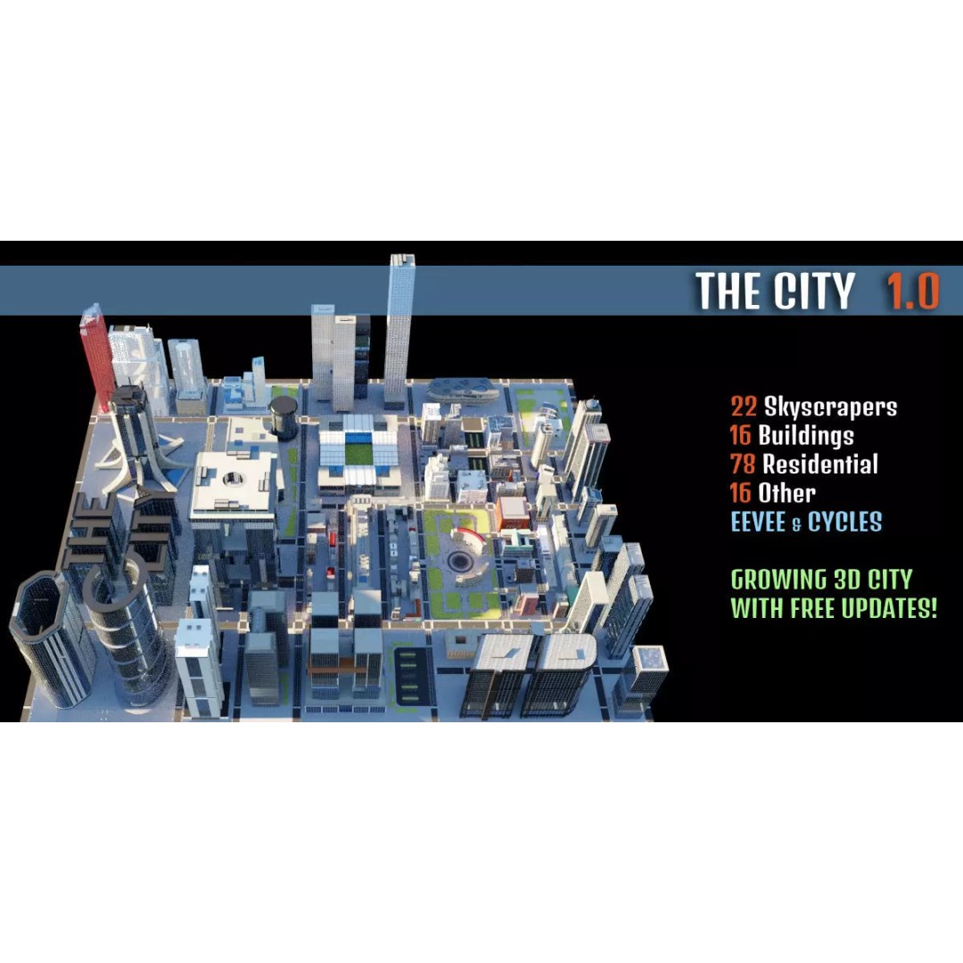Growing City 3D Model – Urban Cityscape Asset with PBR Textures - View 2