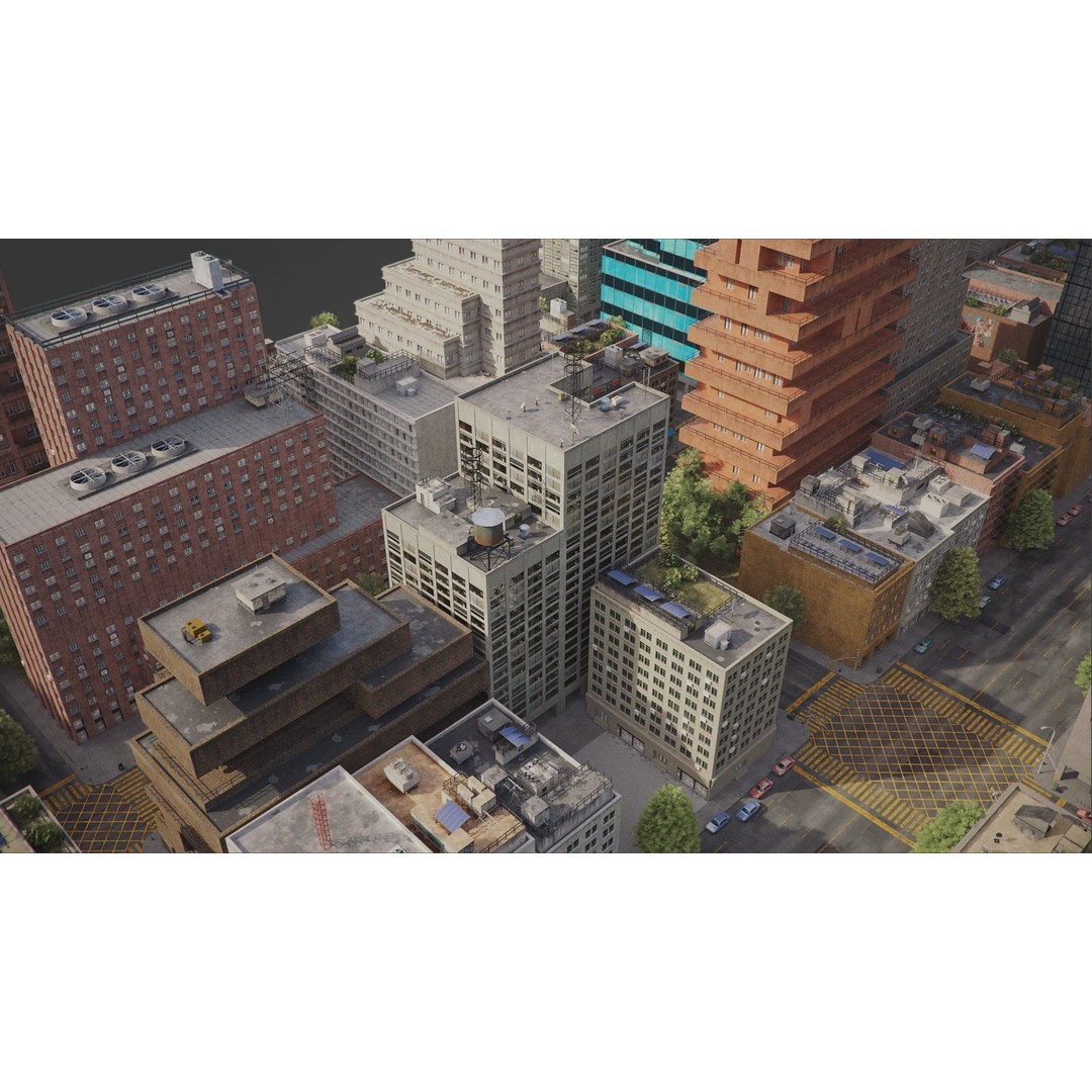 Realistic City 3D Model – Low Poly Urban Scene, V-Ray Ready - View 14