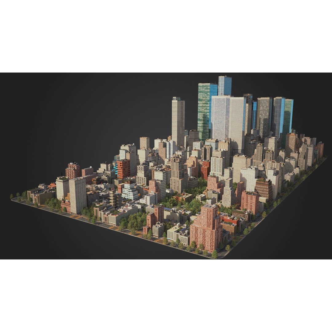 Realistic City 3D Model – Low Poly Urban Scene, V-Ray Ready - View 3
