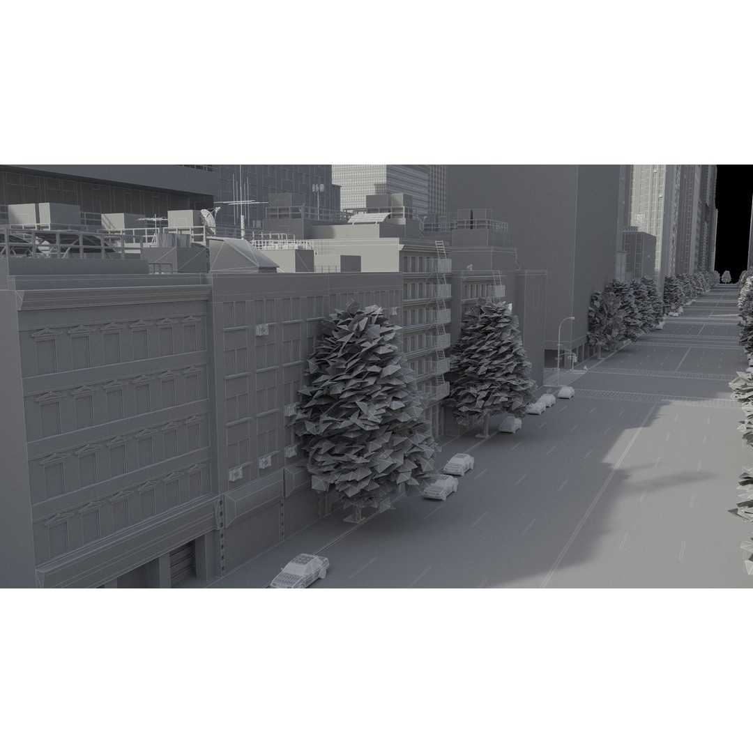 Realistic City 3D Model – Low Poly Urban Scene, V-Ray Ready - View 45
