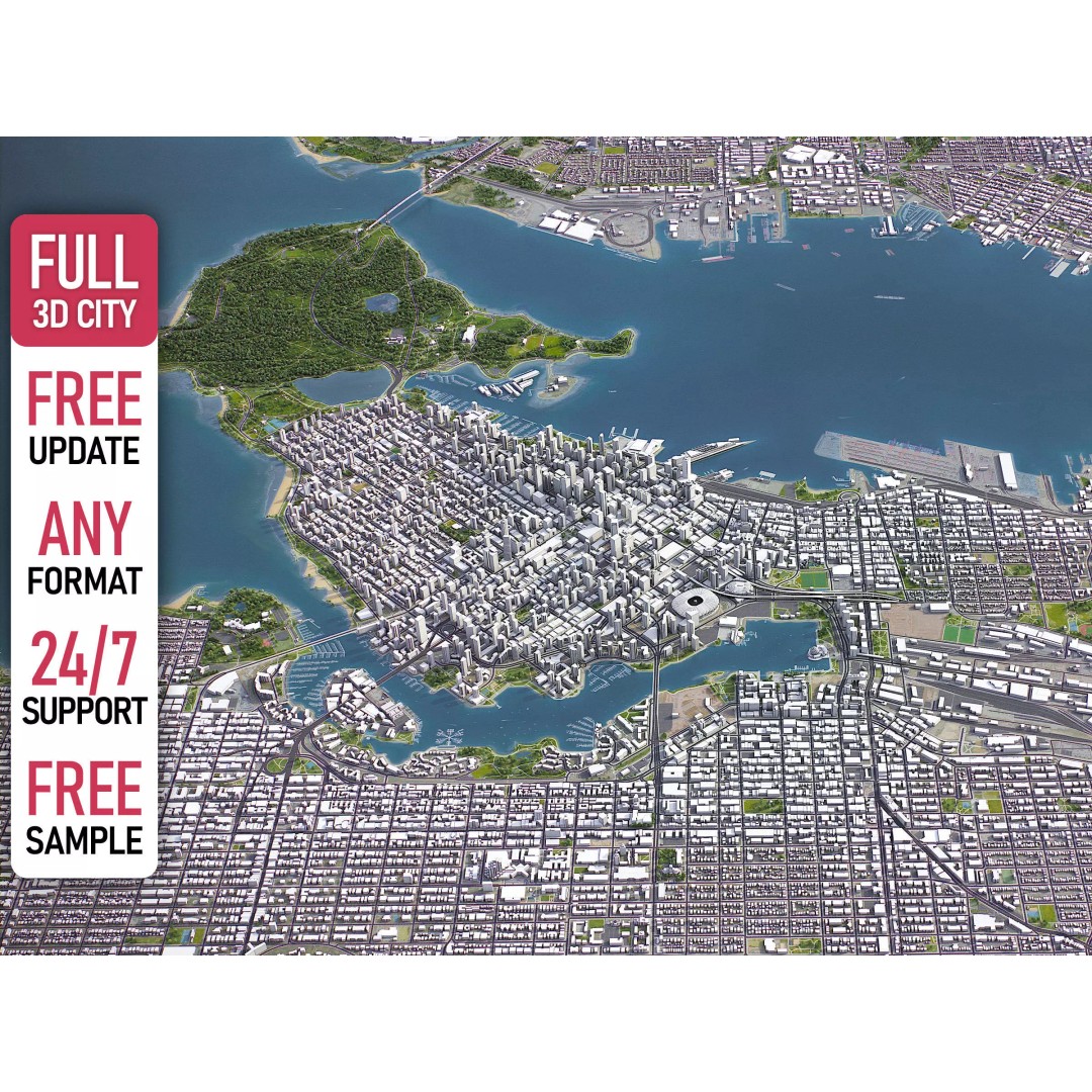 Vancouver 3D Model – Low Poly Cityscape with Georeferencing Options, FBX - View 2