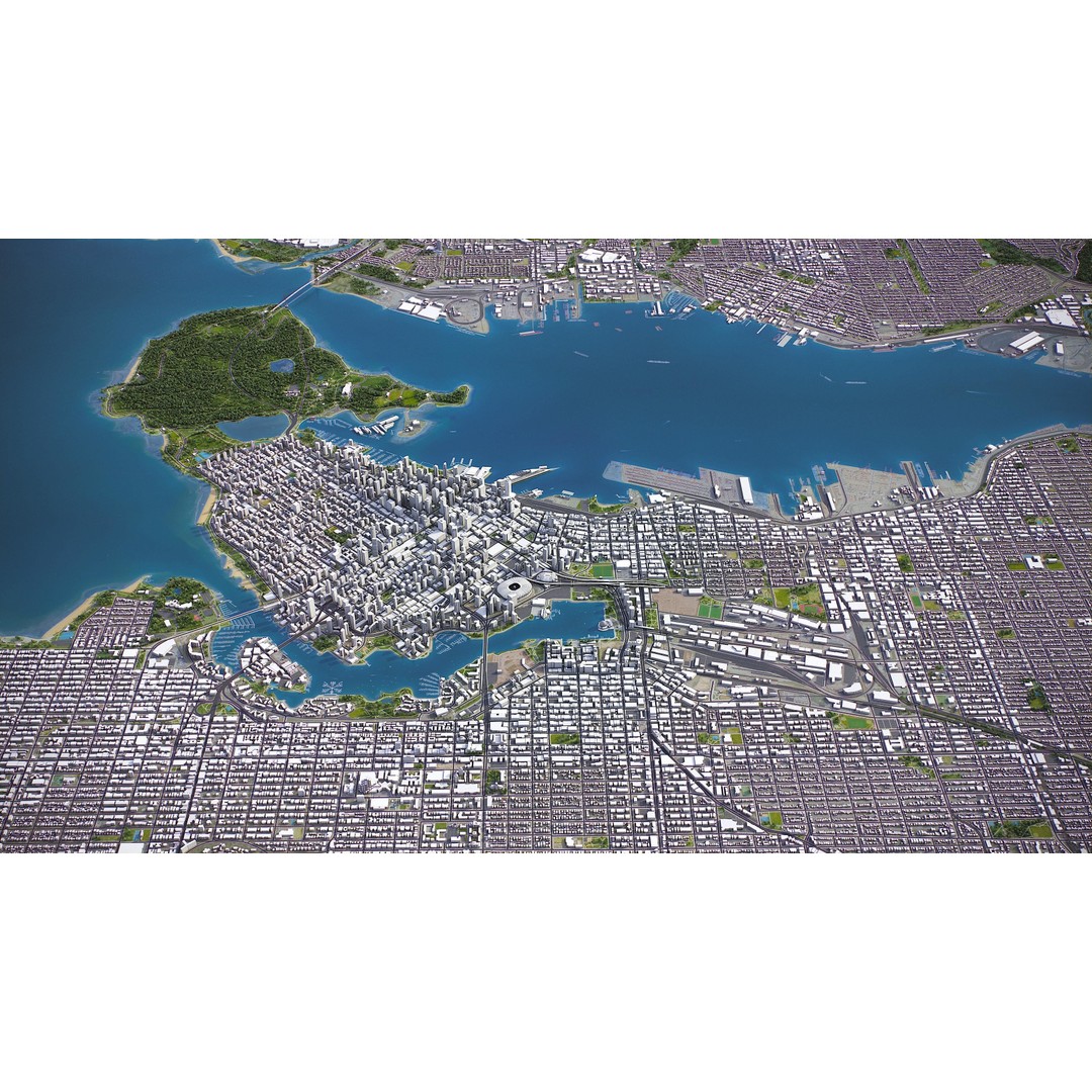 Vancouver 3D Model – Low Poly Cityscape with Georeferencing Options, FBX - View 3