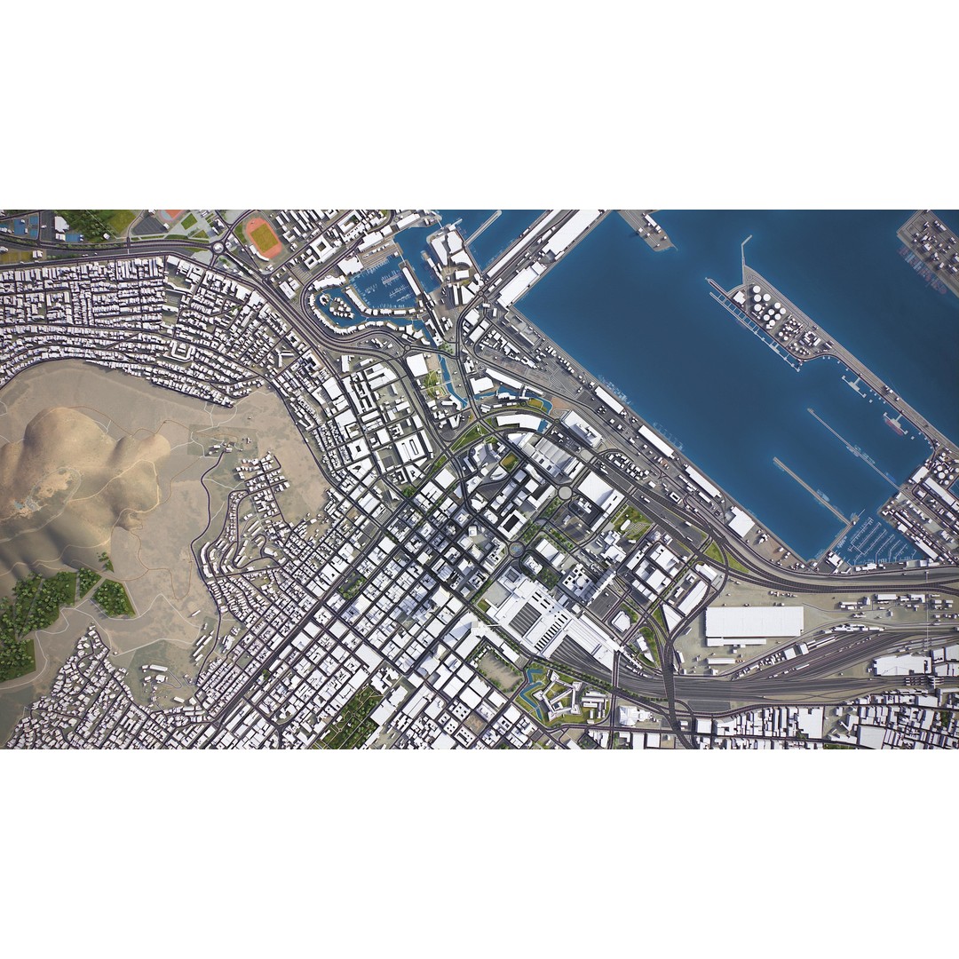 Cape Town 3D Model – Low Poly Cityscape with PBR Textures, FBX - View 15