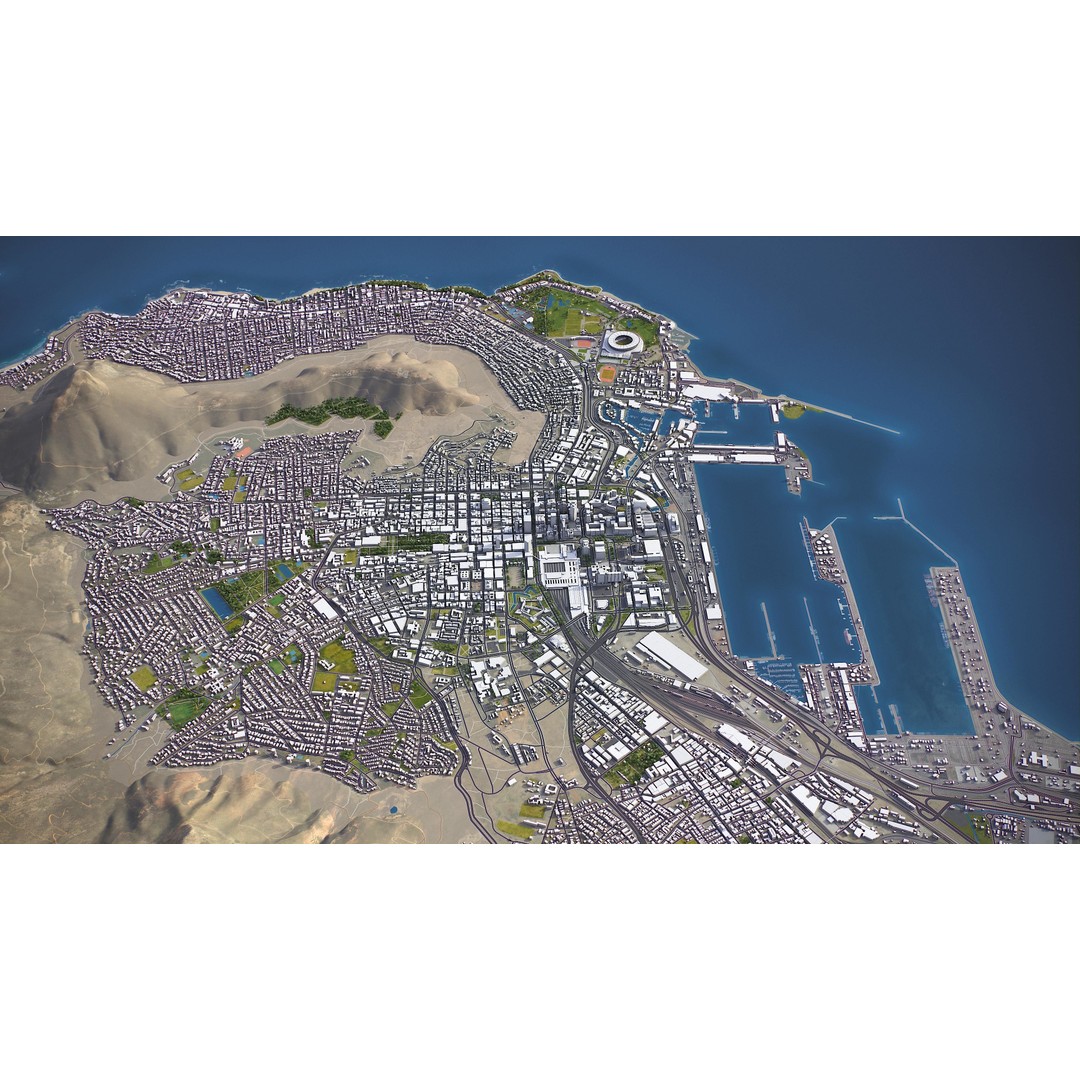 Cape Town 3D Model – Low Poly Cityscape with PBR Textures, FBX - View 20