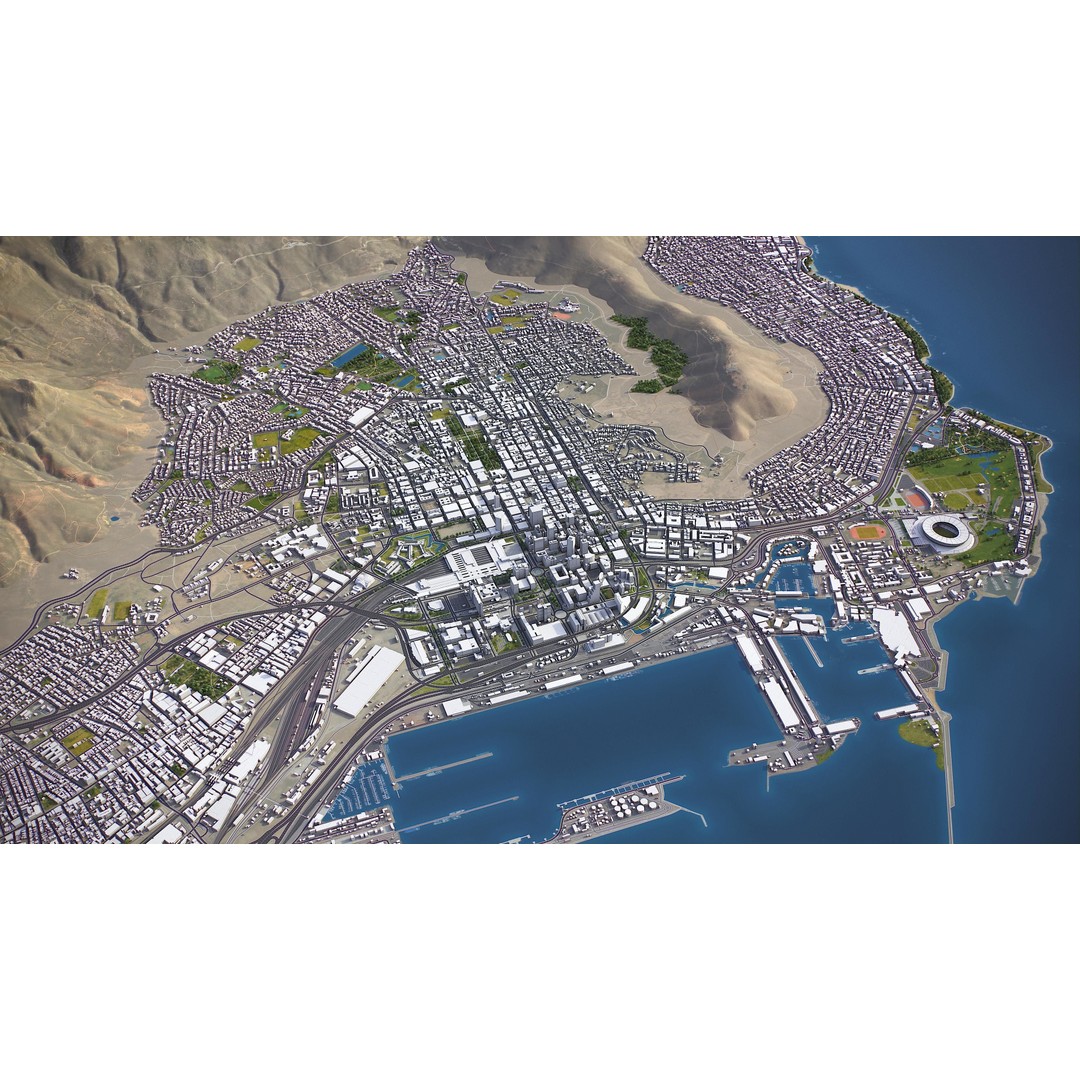 Cape Town 3D Model – Low Poly Cityscape with PBR Textures, FBX - View 21