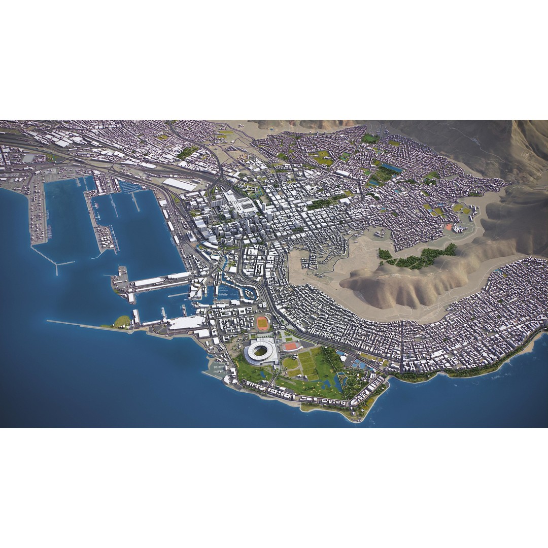 Cape Town 3D Model – Low Poly Cityscape with PBR Textures, FBX - View 22