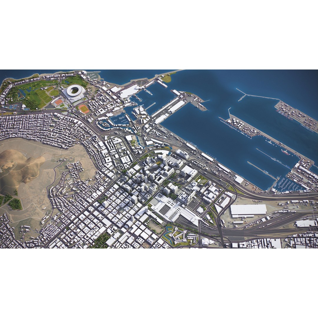 Cape Town 3D Model – Low Poly Cityscape with PBR Textures, FBX - View 5