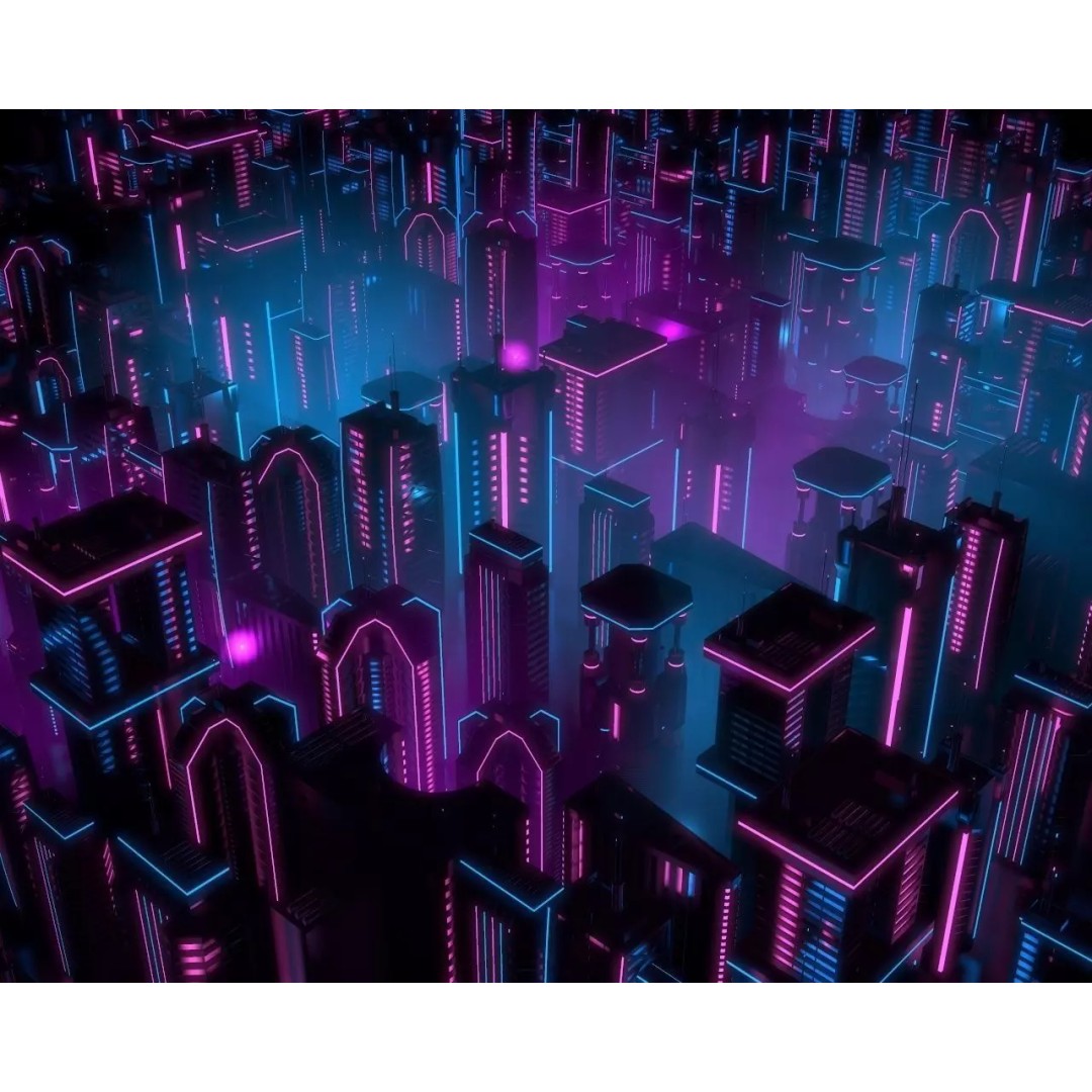 Neon City Buildings 3D Model – Low Poly Game Asset, FBX & Unity - View 2