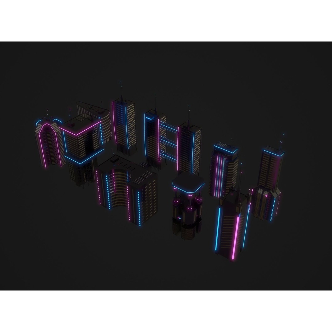 Neon City Buildings 3D Model – Low Poly Game Asset, FBX & Unity - View 5
