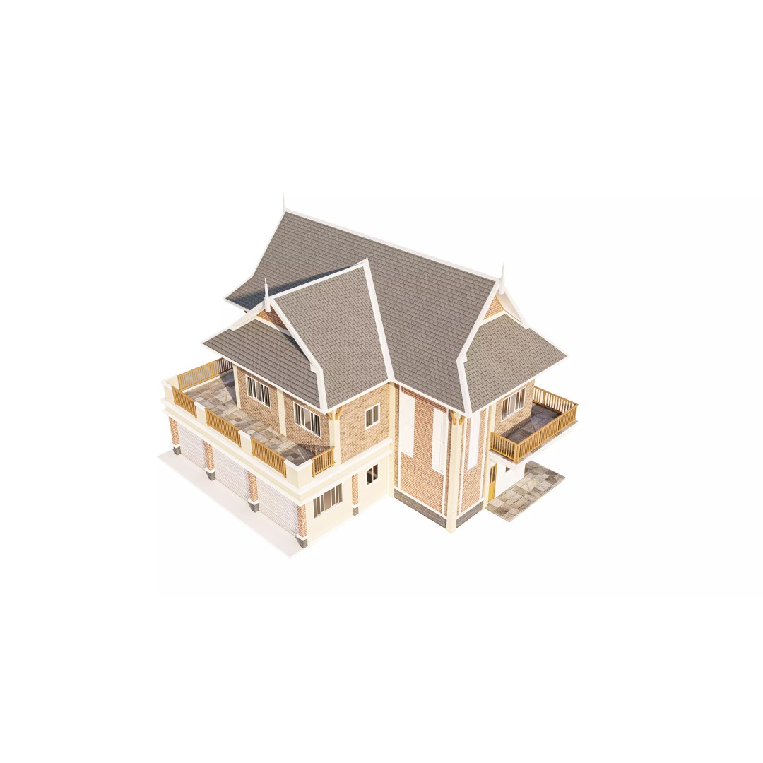 Contemporary Two-Story Home 3D Model – Modern Residential Design, FBX