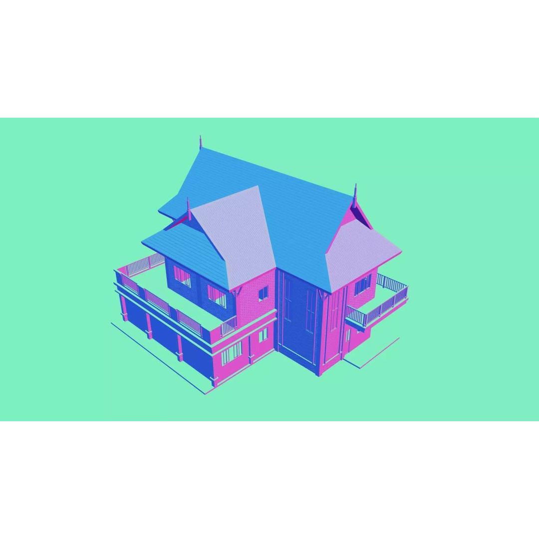 Contemporary Two-Story Home 3D Model – Modern Residential Design, FBX - View 10