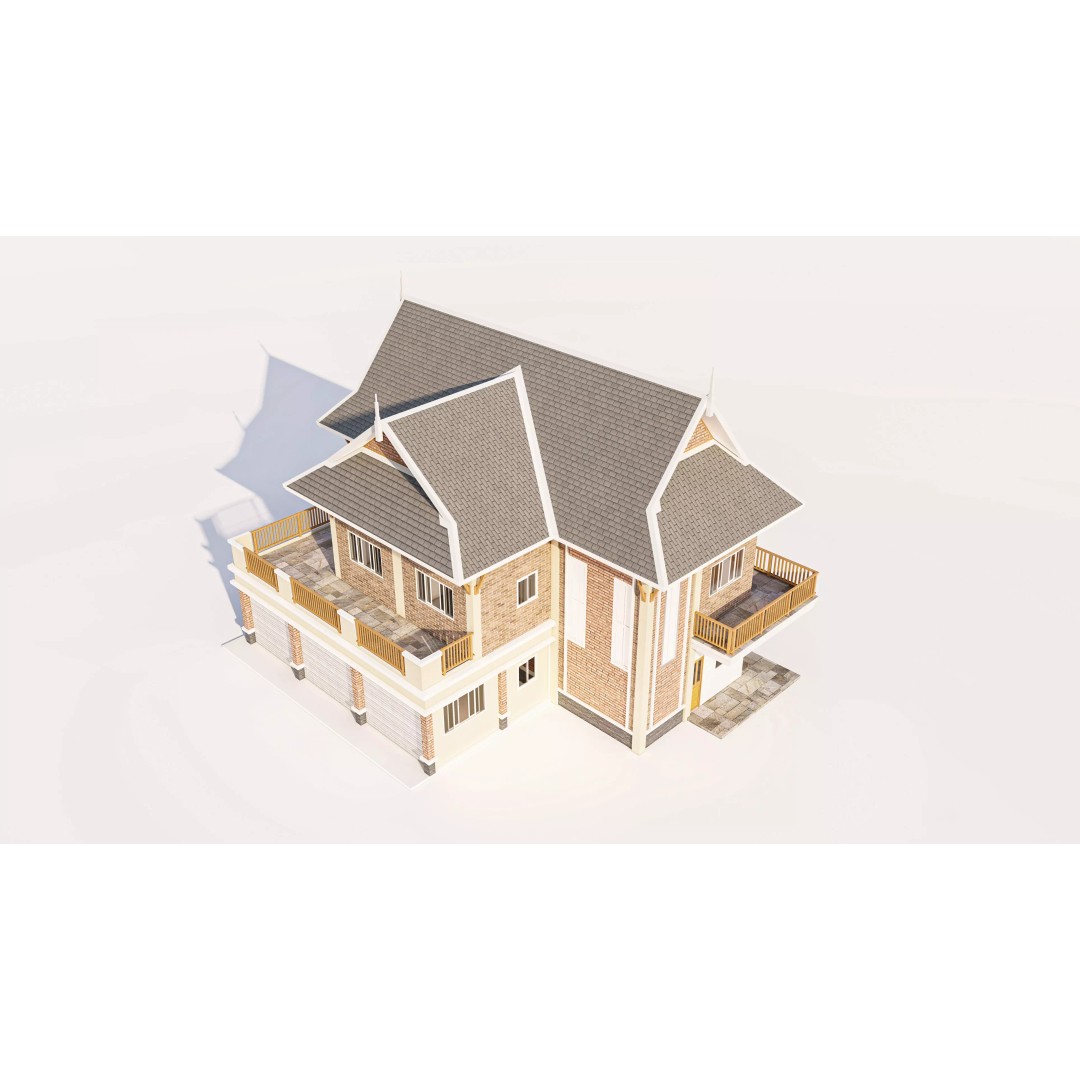 Contemporary Two-Story Home 3D Model – Modern Residential Design, FBX - View 2