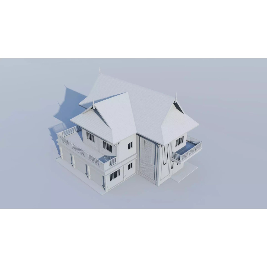 Contemporary Two-Story Home 3D Model – Modern Residential Design, FBX - View 3