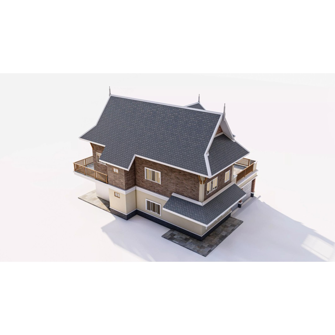 Contemporary Two-Story Home 3D Model – Modern Residential Design, FBX - View 6