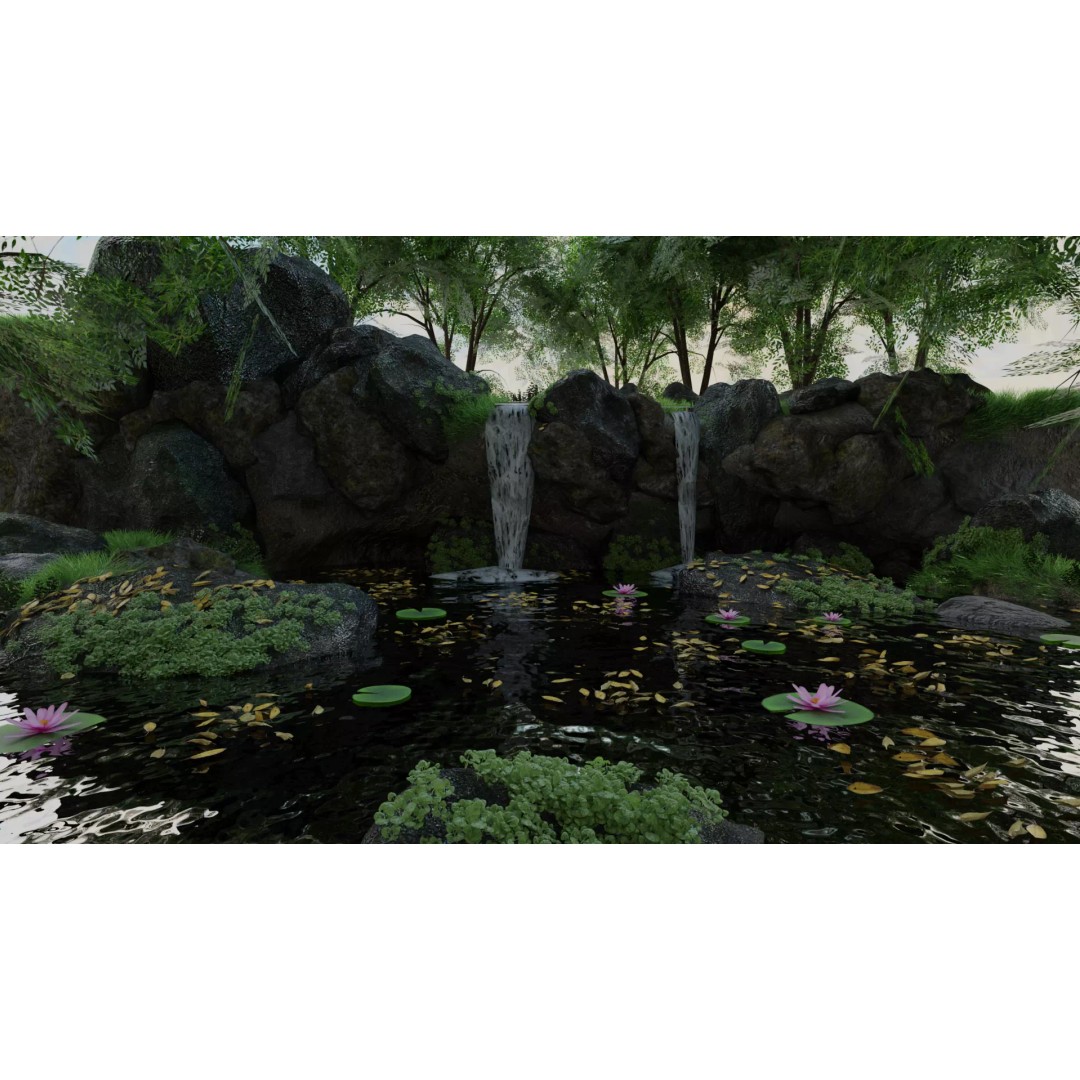 Waterfall Scene 3D Model – High Poly Landscape with PBR Textures - View 2