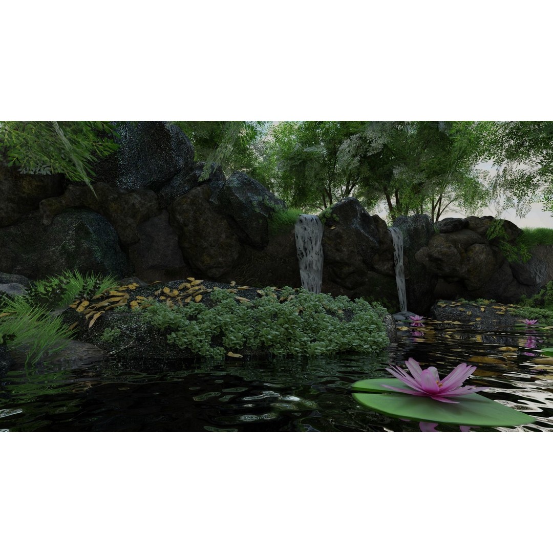 Waterfall Scene 3D Model – High Poly Landscape with PBR Textures - View 3