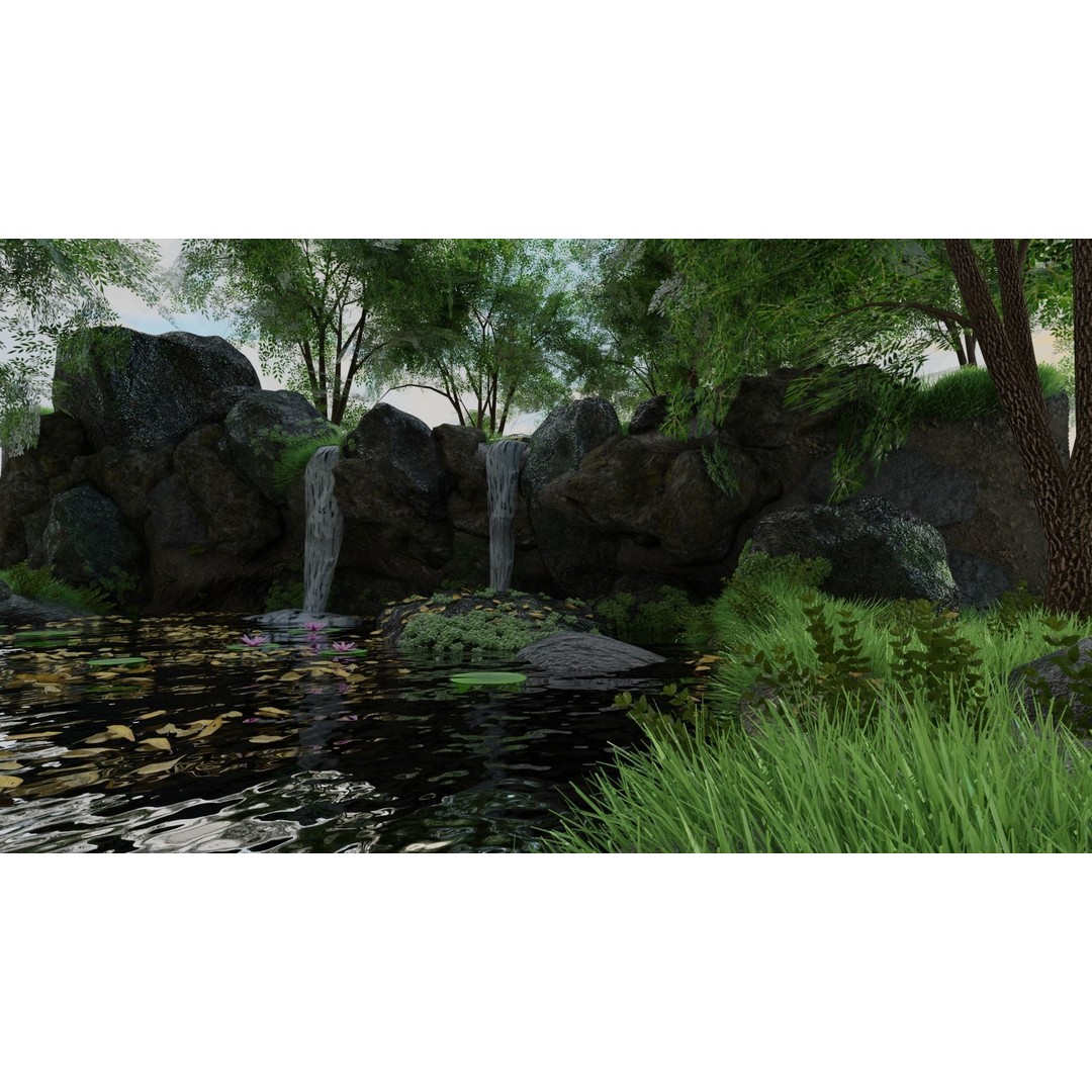 Waterfall Scene 3D Model – High Poly Landscape with PBR Textures - View 4