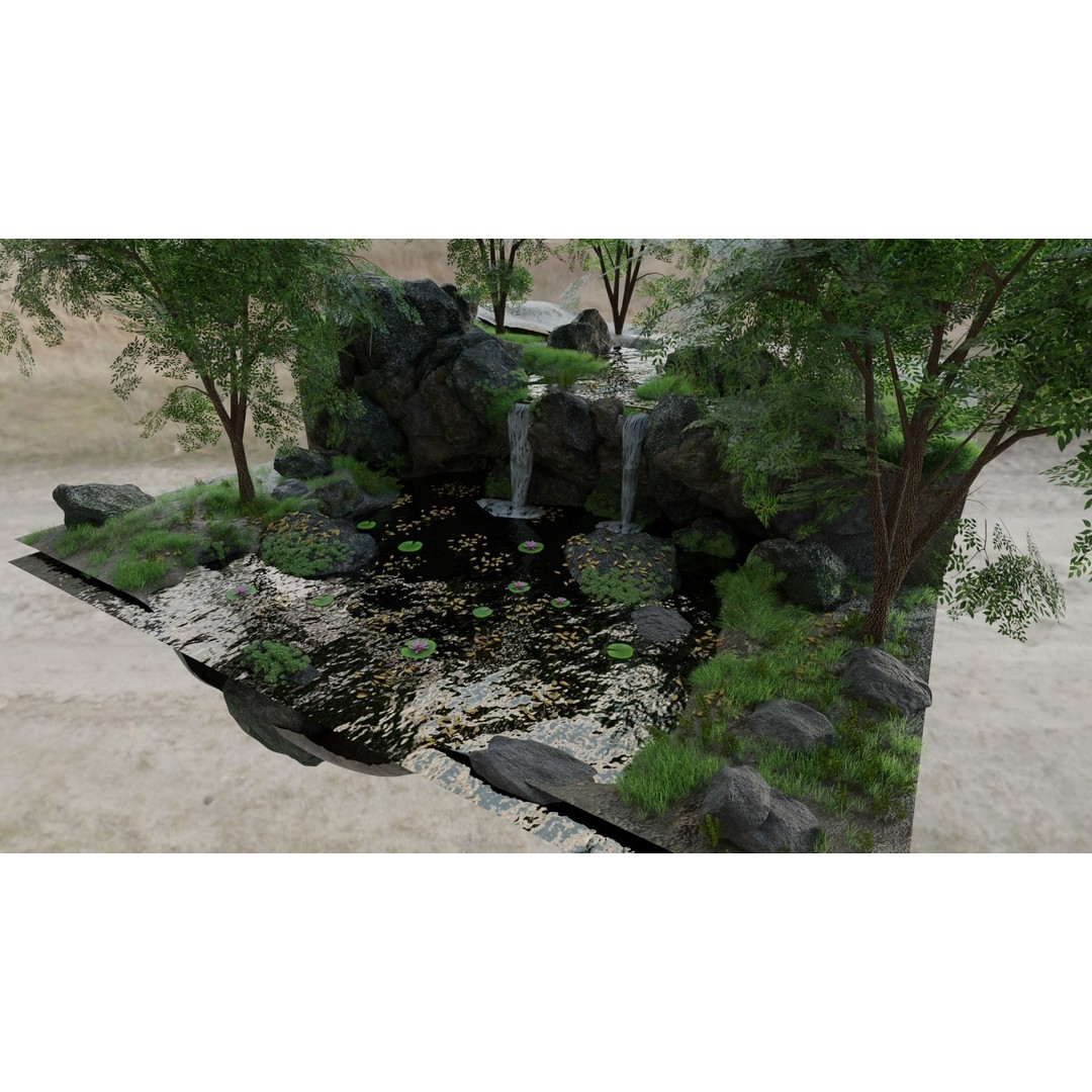 Waterfall Scene 3D Model – High Poly Landscape with PBR Textures - View 6